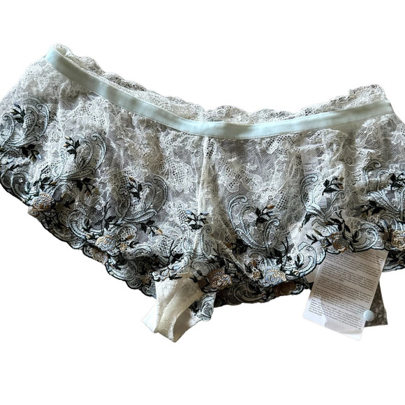 La Perla Other - La Perla White Lace Blue Gold Floral Cheeky Boyshort Panty Medium MSRP 535